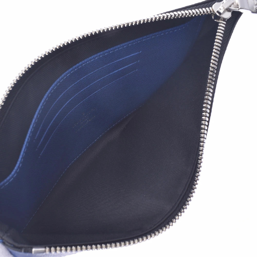 LOUIS VUITTON Taiga Rama Pochette Discovery Cobalt Blue Leather Clutch Bag - Picture 8 of 11